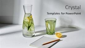  Presentation with fruit drink - Beautiful presentation design featuring drink-detox-and-diet-concept backdrop and a light gray colored foreground