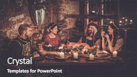  Presentation with ancient people - Presentation design enhanced with drink in ancient castle tavern background and a dark gray colored foreground