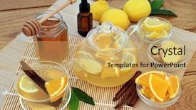  Presentation with ginger lemon drink - Colorful slide deck enhanced with drink in glass tea cup backdrop and a yellow colored foreground