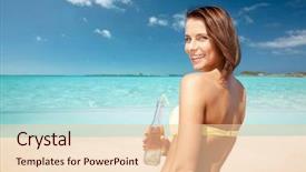  Presentation with young happy people smiling - Slide set featuring drink over exotic tropical beach background and a lemonade colored foreground