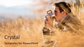  Presentation with one young man exercising handball - PPT theme enhanced with drink tea - peaceful young man drinking coffee background and a yellow colored foreground