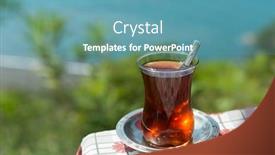  Presentation with classical - Colorful PPT layouts enhanced with drink tea at seaside with classical turkish tea glass backdrop and a teal colored foreground