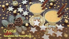  Presentation with traditional drink - PPT layouts consisting of drink with gingerbread biscuits gold background and a tawny brown colored foreground