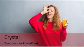  Presentation with eye glass - PPT theme consisting of drinking a glass of orange background and a crimson colored foreground