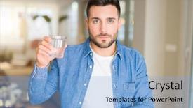  Presentation with child drinking water from glass - Audience pleasing slide set consisting of drinking a glass of water backdrop and a light blue colored foreground