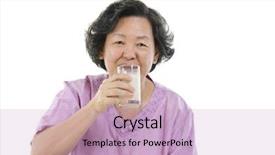  Presentation with senior asian - Colorful theme enhanced with drinking a glass soy milk backdrop and a lemonade colored foreground