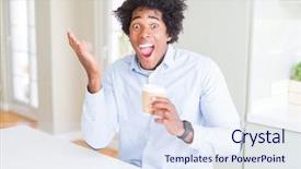  Presentation with winner cup - PPT theme having drinking a take away cup background and a sky blue colored foreground