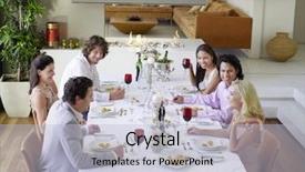  Presentation with dinner party - PPT theme with drinking and socialising at dinner background and a light gray colored foreground