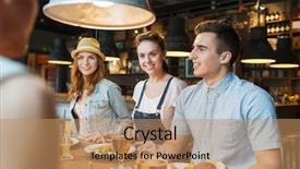  Presentation with people talking - Slide deck with drinking and talking at bar background and a coral colored foreground