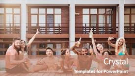  Presentation with friends - Slides with drinking beer at the pool background and a coral colored foreground
