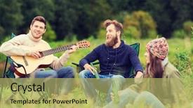  Presentation with rural tourism people adventure - Presentation having drinking beer in camping background and a yellow colored foreground