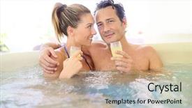  Presentation with hot tub - PPT theme consisting of drinking cahmpagne in hot tub background and a coral colored foreground