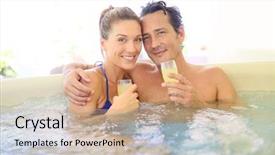  Presentation with hot tub - Slide deck with drinking cahmpagne in hot tub background and a coral colored foreground