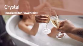  Presentation with champagne - Beautiful PPT theme featuring drinking champagne in the bathtub backdrop and a coral colored foreground