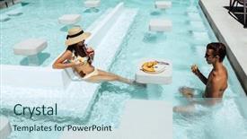  Presentation with luxury lifestyle - Slide deck enhanced with drinking cocktail in the hotel background and a sky blue colored foreground