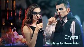  Presentation with young people diversity - Amazing slides having drinking cocktails at halloween party backdrop and a navy blue colored foreground