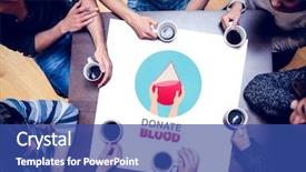  Presentation with people hold hand around globe - Amazing PPT theme having drinking coffee against blood donation backdrop and a ocean colored foreground