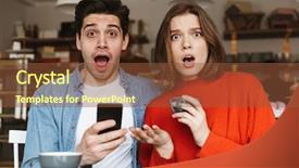  Presentation with cafe - PPT theme featuring drinking coffee and holding mobile background and a tawny brown colored foreground