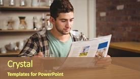  Presentation with coffee shop - PPT theme with drinking coffee and reading newspaper background and a tawny brown colored foreground