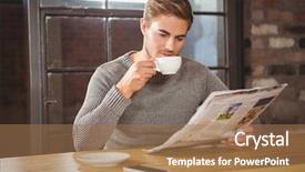  Presentation with college coffee shop - Beautiful theme featuring drinking coffee and reading newspaper backdrop and a coral colored foreground