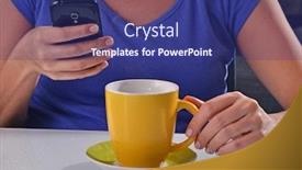  Presentation with coffee - Audience pleasing slides consisting of drinking-coffee-and-using-cell backdrop and a navy blue colored foreground