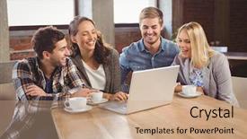  Presentation with friends eating and drinking wine - Colorful presentation theme enhanced with drinking coffee and using laptop backdrop and a coral colored foreground