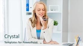  Presentation with tecnology - Slide set consisting of drinking coffee and using voice background and a sky blue colored foreground