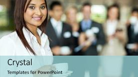  Presentation with indian woman bridal face - Presentation with drinking coffee during seminar break background and a light blue colored foreground