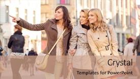  Presentation with smiling little girl - Slides having drinking coffee friend - smiling girls in the city background and a  colored foreground