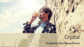  Presentation with people street - Presentation theme featuring drinking coffee from disposable paper background and a lemonade colored foreground