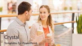  Presentation with people mall - Colorful slide set enhanced with drinking coffee from paper cup backdrop and a  colored foreground