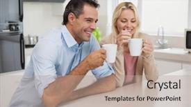  Presentation with kitchen - Cool new slide deck with drinking coffee in the kitchen backdrop and a  colored foreground