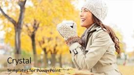  Presentation with fall foliage - Cool new presentation theme with drinking coffee on park bench backdrop and a coral colored foreground