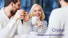  Presentation with friends eating and drinking wine - PPT theme enhanced with drinking concept - happy friends meeting background and a sky blue colored foreground