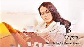  Presentation with bed - Audience pleasing presentation consisting of drinking drugs - woman with remedy having flue backdrop and a coral colored foreground