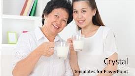  Presentation with senior asian - Colorful presentation theme enhanced with drinking milk happy asian family backdrop and a lemonade colored foreground