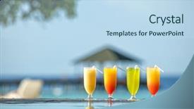  Presentation with swimming pool - Audience pleasing slides consisting of drinking places - cocktails drinks placed next backdrop and a sky blue colored foreground