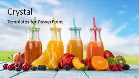  Presentation with healthy juice - PPT theme having drinking places - fresh glasses of juice background and a light blue colored foreground