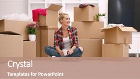  Presentation with new home - Colorful PPT theme enhanced with drinking places - people moving new place backdrop and a coral colored foreground