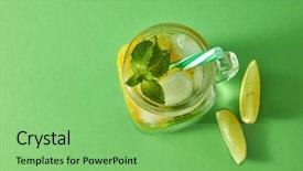  Presentation with lemon lime - PPT layouts enhanced with drinking places - top view of glass jar background and a seafoam green colored foreground