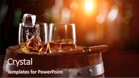  Presentation with whiskey - PPT theme with drinking places - whiskey drinks with flying ice background and a tawny brown colored foreground