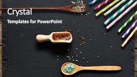  Presentation with sugar - PPT theme featuring drinking straws and sugar sprinkle dots on slate background background and a dark gray colored foreground