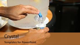  Presentation with water cup - Theme enhanced with h20 - drinking water a mans hands background and a red colored foreground