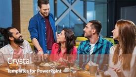  Presentation with dining restaurant - Cool new presentation theme with drinking wine at restaurant backdrop and a coral colored foreground