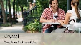  Presentation with cafe - Colorful PPT theme enhanced with drinking wine at sidewalk cafe backdrop and a soft green colored foreground