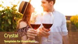  Presentation with young happy couple - Slide deck consisting of drinking wine focus on glasses background and a tawny brown colored foreground