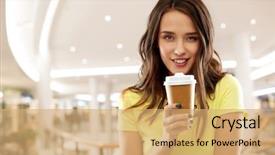  Presentation with people mall - Beautiful PPT theme featuring caffeine drinks - takeaway and people concept backdrop and a coral colored foreground