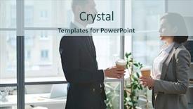  Presentation with managers - Slide set with drinks and discussing working moments background and a sky blue colored foreground