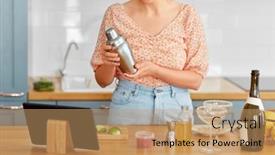  Presentation with people - Presentation design featuring drinks-and-people-concept-close background and a coral colored foreground