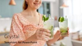  Presentation with people - PPT layouts with drinks-and-people-concept-close background and a coral colored foreground